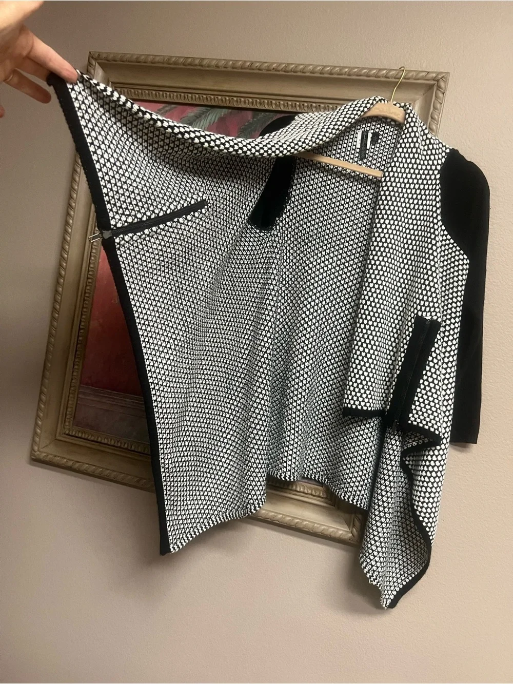 Allie & Rob Black and White Open-Front Draped Cardigan